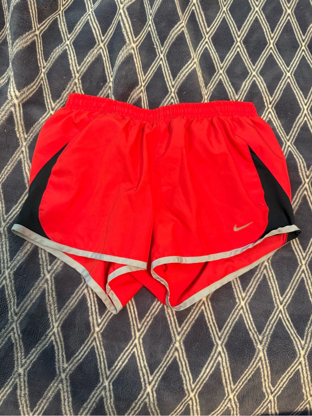 Nike Women's Pink Running Shorts with Blue Panels and Gray Trim